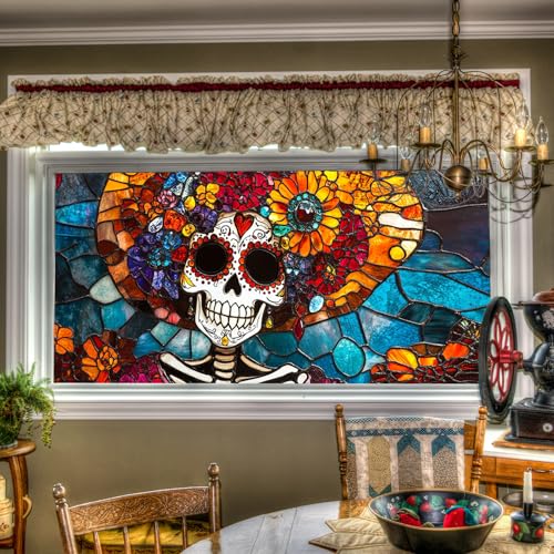 Vinilo Decorativo HOMETITUTE Calavera Día de Muertos 39.3x17.7 pulg miniatura 1