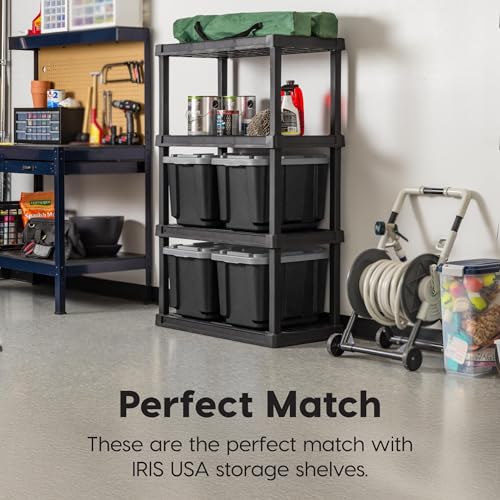 Image of IRIS USA 4-Pack 12 Gallon Storage Bins with Lids |Made in USA| Heavy Duty Plastic Tote Containers for Truckbed Tool Box Organization, Large - Gray