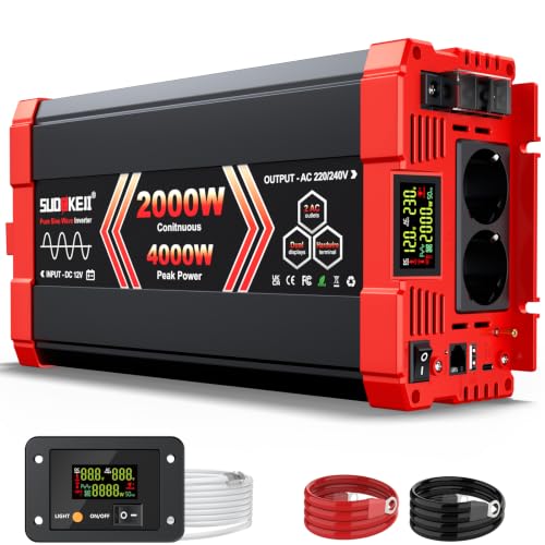 Convertidor 12v a 230v de onda pura para camping y viajes en furgoneta con mando remoto