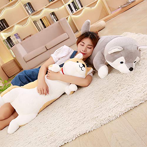 Lindo Husky Esponjoso Shiba Inu Peluche Juguete Perro Peluche Almohada Animal de Peluche Decoración de Habitación de Muñecas para Niños/Parejas Regalo de Cumpleaños 80cm Gris