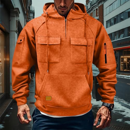 Hoodies for Men Fashion Quarter Zip Up Tactical Hoodie Pullover Fall Winter Casual Hooded Sweatshirt with Pockets 6