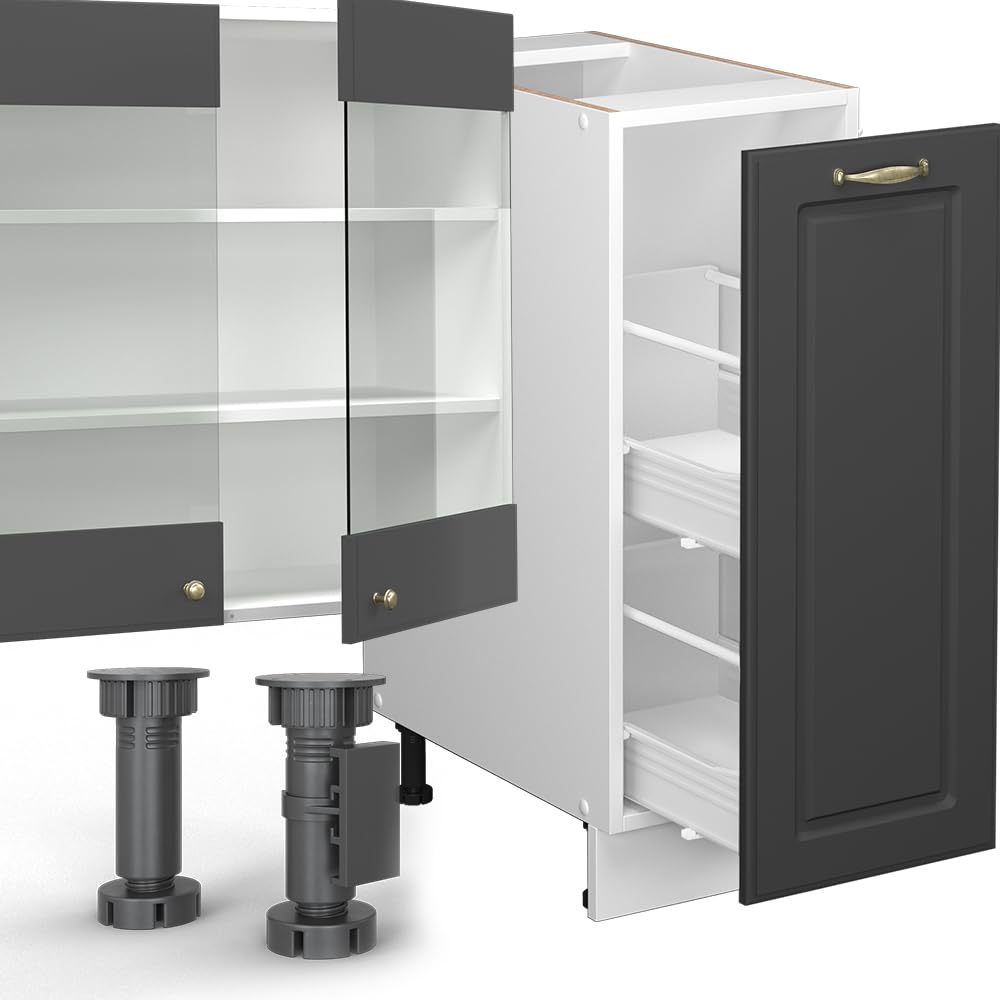 Vicco Cucina componibile Fame-Line, Antracite-Oro/Bianco, 280 cm, PL Marmo, per l'espansione personalizzata tramite moduli aggiuntivi compatibili
