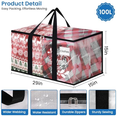 Image of RoomHacks Moving Bags, Heavy Duty Large Storage Bags, 100L, 8 Pack, Clear