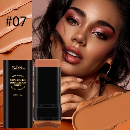 ZAIDOC Concealer Foundation Stick, 2-in-1 Long-Lasting Foundation and Concealer with Brush, Creamy Full Coverage for Dark Circles & Blemishes, Hydrating Olive & Camellia, 2.09 Oz (07#)