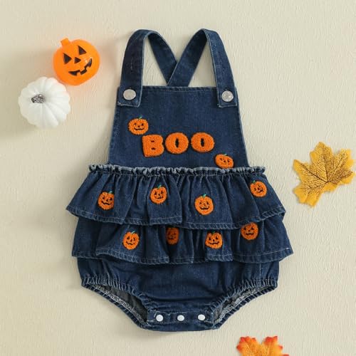 Baby Girl Jean Clothes Cute Pumpkin Embroidered Bodysuits Romper Newborn Girls Cake Smash Outfit3