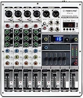 Professional DJ Mixer, Phenyx Pro Sound Mixer w/ USB Audio Interface, 4-Channel Sound board Audio Mixer w/ Stereo Equalizer, 16 DSP Effects, Ideal for Stage, Live Gigs, and Karaoke (PTX-15)