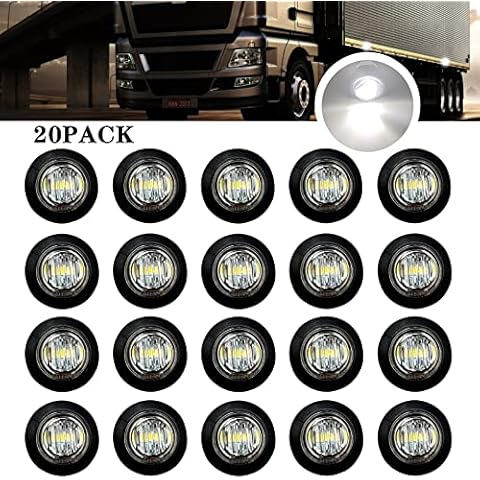 Sidaqi 3/4" Round White LED Front Rear Side Marker Indicators Light 12V Waterproof Clearance Marker Light Trailer Side Marker Light for Trailer, Truck, Car, RV (Pack of 20) Cover