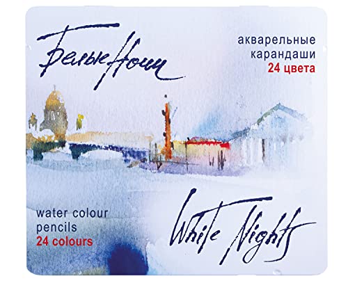 White Nights Watercolour Matite in latta da 24 pezzi, con pennello in