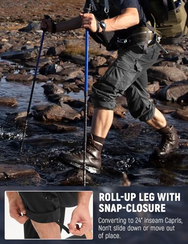 baleaf Men's Hiking Pants Water Resistant Convertible Cargo Capri Roll Up Capri UPF50+ Zipper Pockets Clothing Travel3
