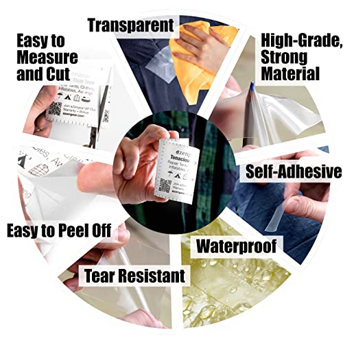 aZengear Clear Tenacious Waterproof Tape, Patch Repair Kit for Tents, Air Mattress Beds, Inflatables, Fix Rips in PVC Awnings, RV, Bouncy Castle, Shoes, Down Jackets