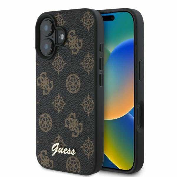 CG Mobile Guess GUHMP16SPGPYSK Coque pour iPhone 16 6,1" Coque Rigide Noire Script Pivoine