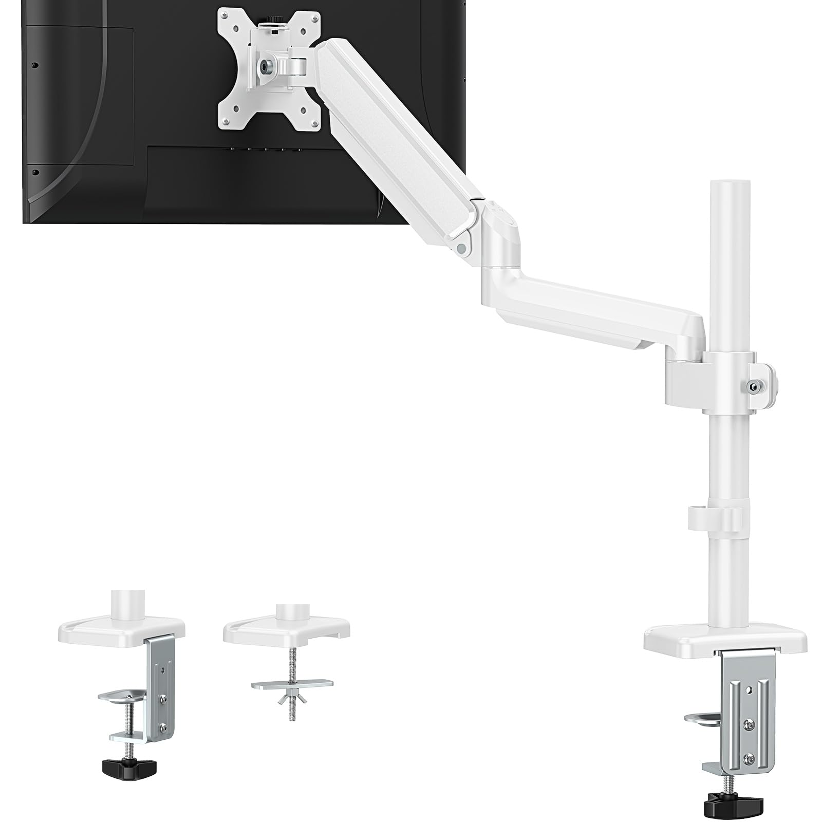 ErgoFocus Single Monitor Mount fits 13-32" Computer Screen, Heavy Duty Single Monitor Desk Mount Hold up to 19.8lbs, Height Adjustable Full Motion Gas Spring Monitor Arm, VESA Mount,White