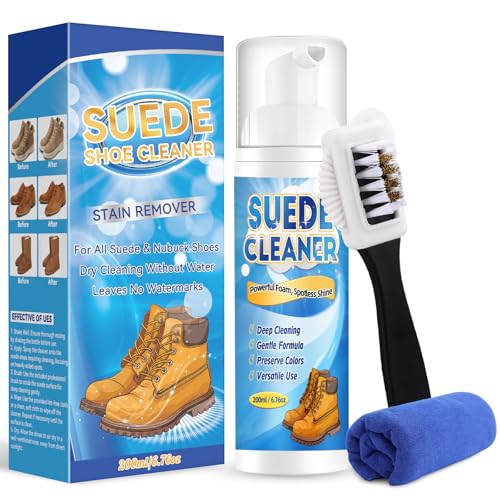 Bondtech Suede Cleaner 200 ML Nubuck & Suede Shoe Cleaner with Brush & Towel Foam Removes Dirt and Stains from Shoes Boots Bags Jackets Purses & Furniture (200 ml)