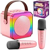 Gontence Karaoke con Microfono, Regalo Compleanno Bambina 3-12 Anni, Karaoke per Bambini con 2 Microfoni Wireless, Luce LED e Cambia Voce, Giocattolo Karaoke per Ragazzi e Ragazze 3-15 Anni