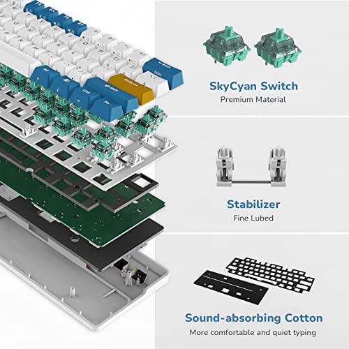 Image of RK ROYAL KLUDGE RK61 Plus Wireless Mechanical Keyboard, 60% Percent Gaming Keyboard w /Bluetooth /2.4G /USB Wired, Hot Swappable PC Game Keyboards with USB Hub, Quiet Linear SkyCyan Switches, White