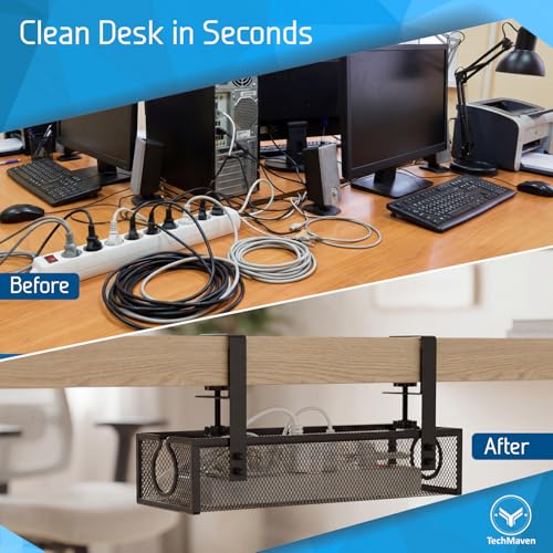 Image of Cable Wire Organizer Tray | Adjustable Under Desk Rack with Screws | Holder for Cords & Extension Wires | Multipurpose Organizer for Tables /Desks (Style 2)