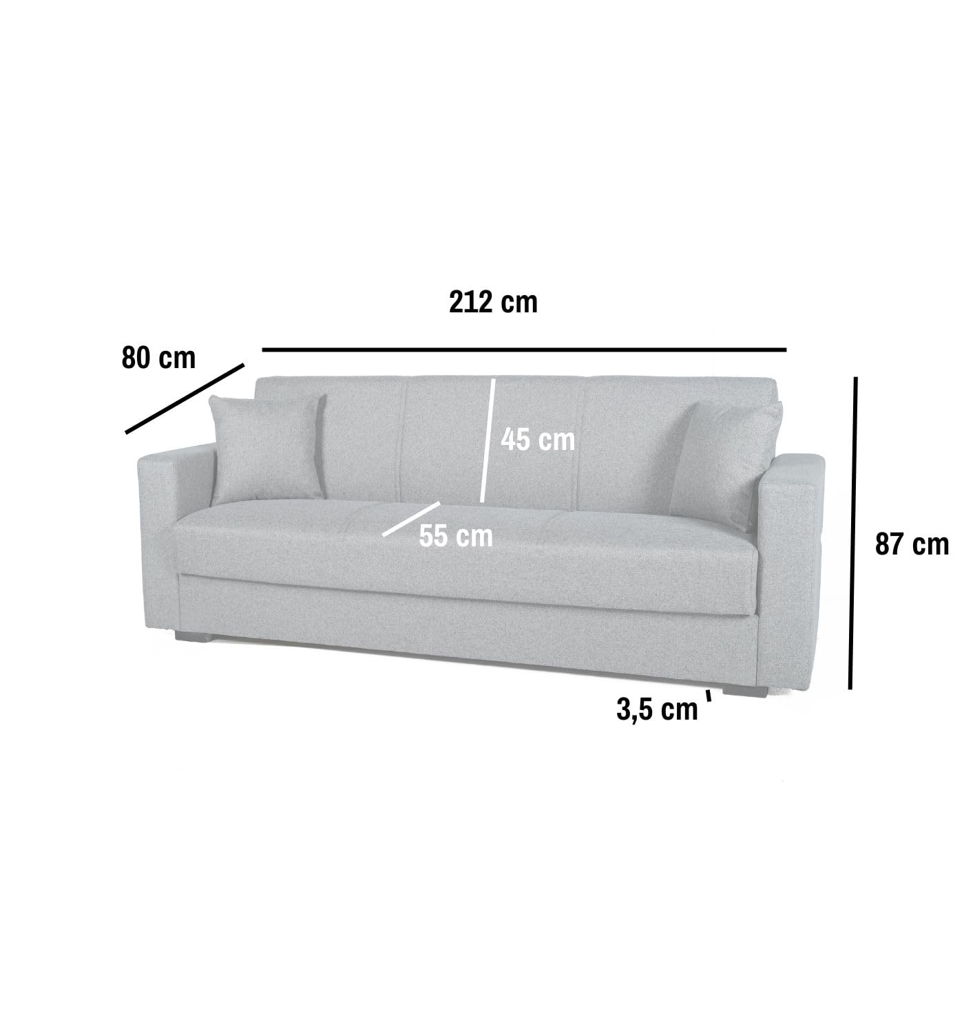 Arredo Stock Divano letto moderno Afrodite (Grigio, 3 posti) 212x80x87 cm | divano letto