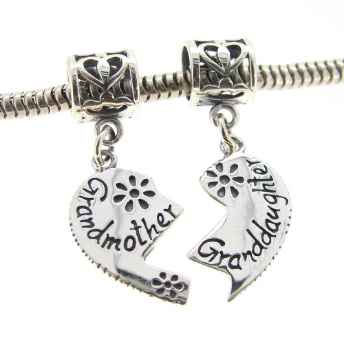 Sterling Silver Grandmother Granddaughter Family Daisy Dangle Bead Pendant For European Charm Bracelets2