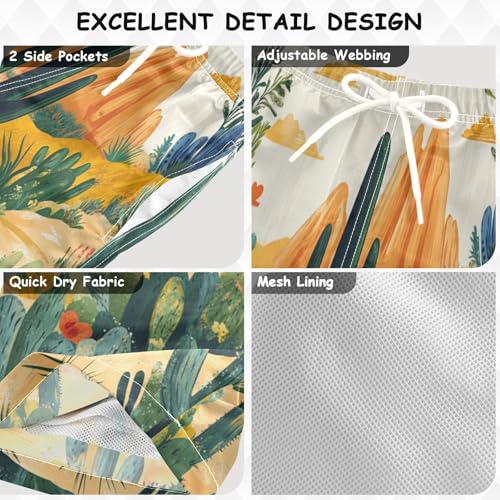 Pigsaly Boys' Swim Board Shorts Tropical Summer Desert Green Cactus Boy's Swim Trunks Kids Swimwear M3