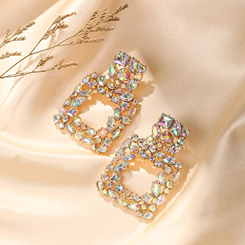 Flyonce Rhinestone Square Dangle Earrings, Austrian Crystal Geometric Statement Pierced Earrings3