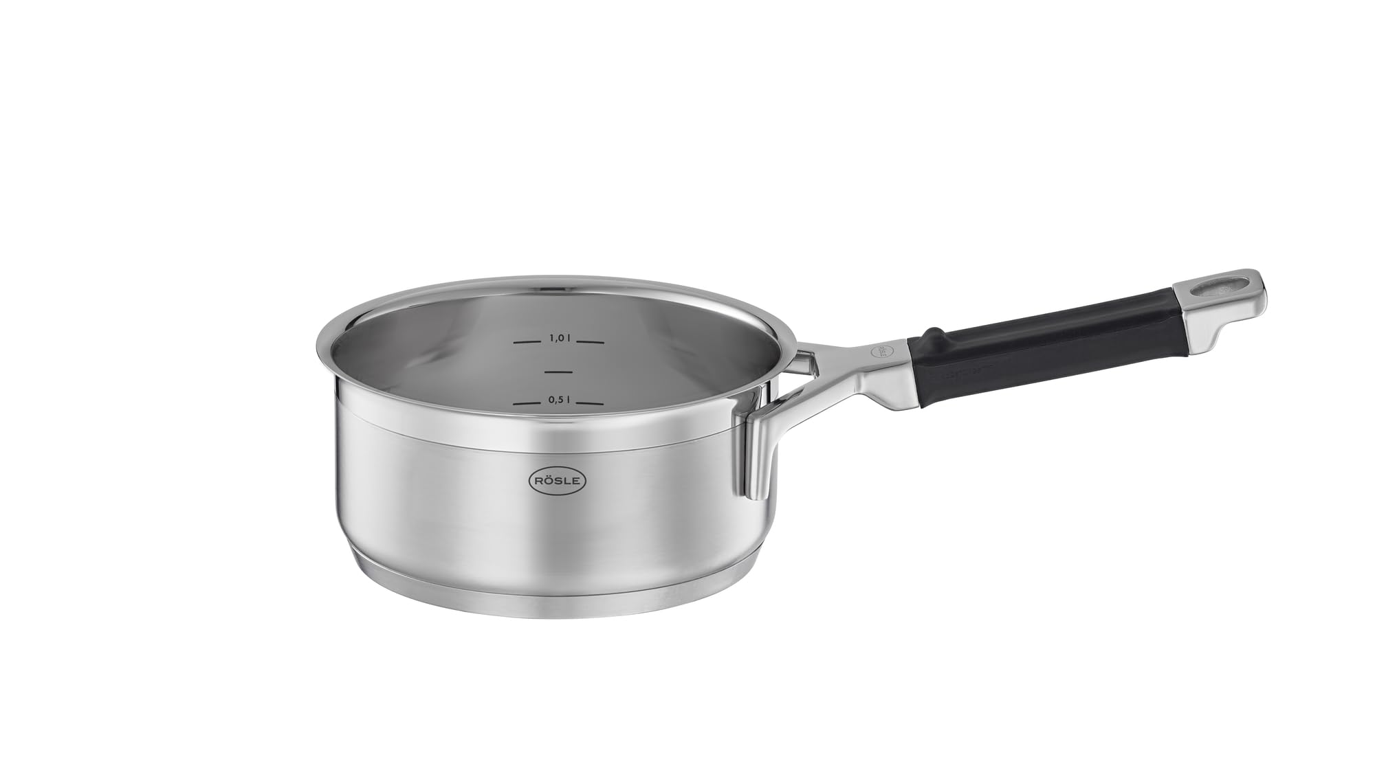 RÖSLE Silence Pro Sos Tavası 91960 - Paslanmaz Çelik 16 cm İç Ölçeklendirme, 1.4 Lt Alüminyum Çekirdekli Kapsüllü Taban