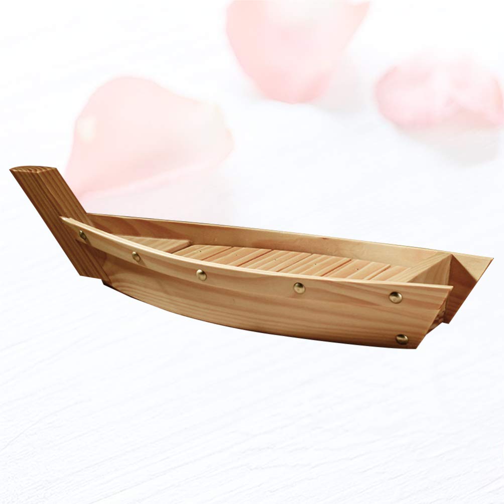 Cabilock Bateau En Forme De Bateau Plateau Sushi en Bois Plateau Sushi Sashimi Plat de Service Collation Service