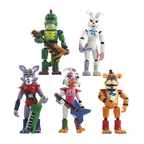 Five Nights Game FNAF Simulador de pizzería (juego de 6 piezas), alto 5-6 pulgadas, Animatronics [Rockstar Foxy, Pigpatch, Elefante Orville, El Chip, Scrap Baby] ( de seguridad)