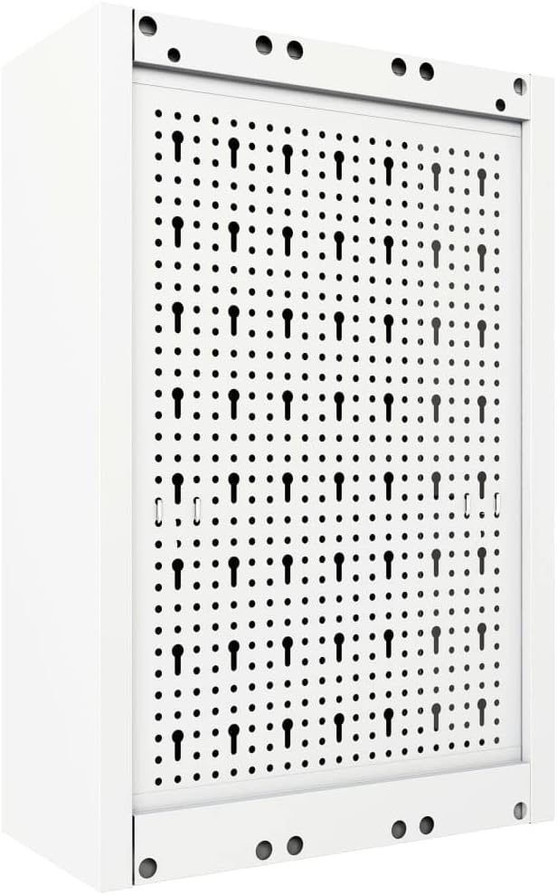 vidaXL Industrial-Style Wall Mounted Tool Cabinet - Metal Tool Organizer with Adjustable Shelves and Euro Holes - Lockable Door, Gray and Black