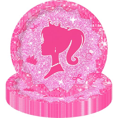 MOMAHUA 16 platos de fiesta de color rosa intenso, platos de papel de 23 cm, decoraciones de princesa para niños, decoración de mesa temática rosa intenso, suministros de fiesta de cumpleaños para 16