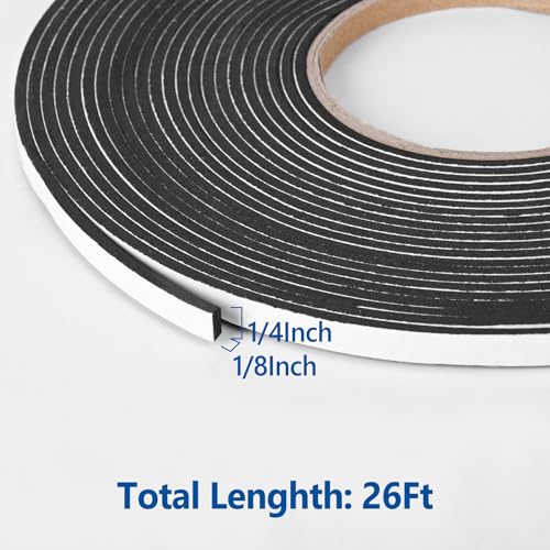 Image of Kikerike Self Adhesive Foam Tape Weatherstrip 1 /4In x 1 /8In x 26Ft High Density Foam Insulation Strips Seal Weather Stripping with Strong Adhesive for Door and Window Sound Isolation Soundproofing