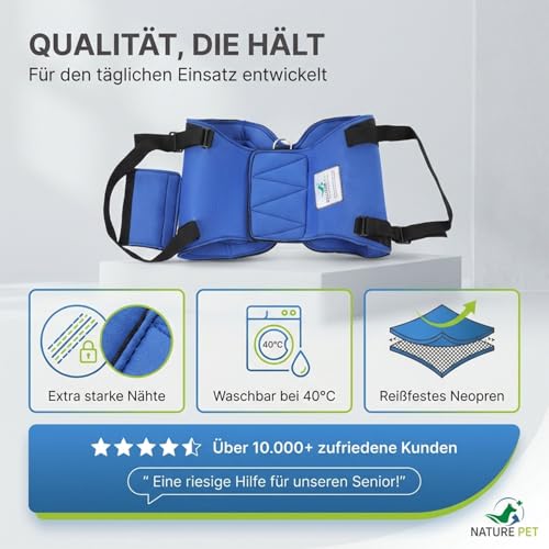 Nature Pet © - Tragehilfe Hund hinten - Verstellbarer Hunde Tragegurt als Treppenhilfe - Ideal für ältere, kranke oder operierte Vierbeiner - Praktische Unterstützung für Mobilität (XS, Schwarz)
