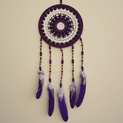 Bohemian Merchant Purple White Pink Dream Catcher by Large Handmade Crochet Knit Lace 8.5" Inch Diameter