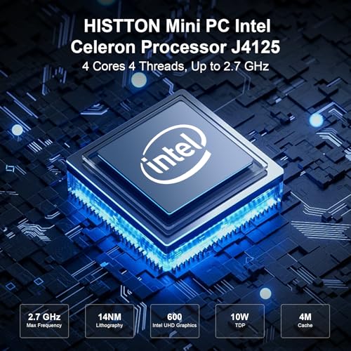 Image of HISTTON Fanless Mini PC Industrial PC Win 10 Pro Mini Computer,Quad Core Celeron J4125,DDR4 16GB RAM 512GB SSD,2 RS232 COM,2 LAN,HD+VGA Dual Output,USB 3.0,Dual WiFi,BT 4.0,Mini Desktop PC