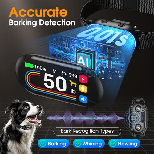 Dog Bark Collar for Small Medium Large Dogs 10-100lbs, Automatic Bark Device with Anti-False Trigger & Bark Count Tracking, 4 Training Modes and 8 Sensitivity to Effectively Stop Barking, Black - Image 4
