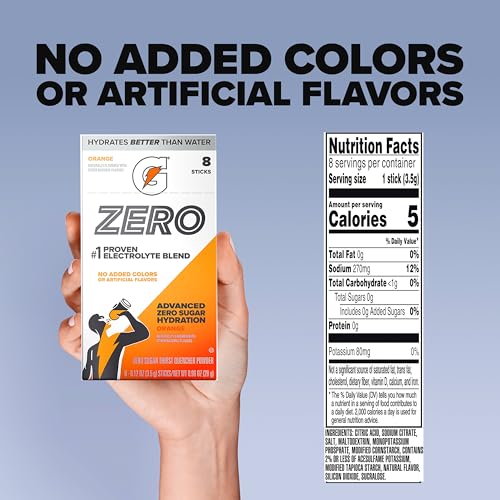 Image of Gatorade Zero Sugar Powder, Orange, (32 Servings) | Electrolyte Powder Drink Mix, No Artificial Flavors, No Added Colors, Zero Sugar, Sports Drinks, Hydration