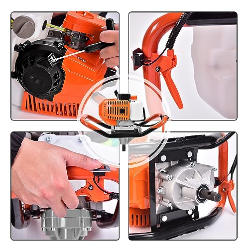 72CC Auger Post Hole Digger Gas Powered Auger with 3 Earth Drill Bits 4" & 8" & 12", 3 Extension Rods for Fence Garden Farm Plant