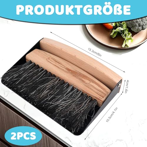 Schaufel und Besen Set,Mini Kehrblech und Handfeger Besen,Magnetische Tischbürste aus Holz Handbesen mit Kehrschaufel Handbesen mit Kehrschaufel für Küche Wohnzimmer(15,5 x 10,5 x 4 cm, Schwarz) – Bild 3