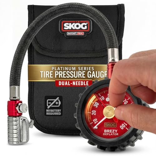 SKÖG Dual-Needle Tire Pressure Gauge 100 PSI | Leak-Free RatchetSeal Patented Quick-Connect | Cars, Trucks, Motorcycles, Bicycles | Battery Free