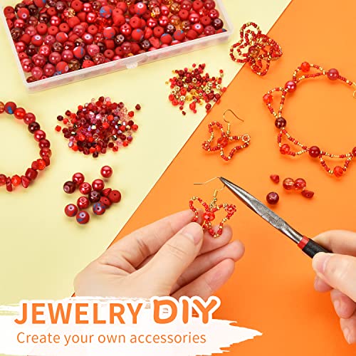 Image of Rired 27 Glass Beads for Jewelry Making, 900pcs Red Bead Jewelry Making kit, 8mm Round Assorted Beads with Bicone and Seed Beads for Bracelet Making