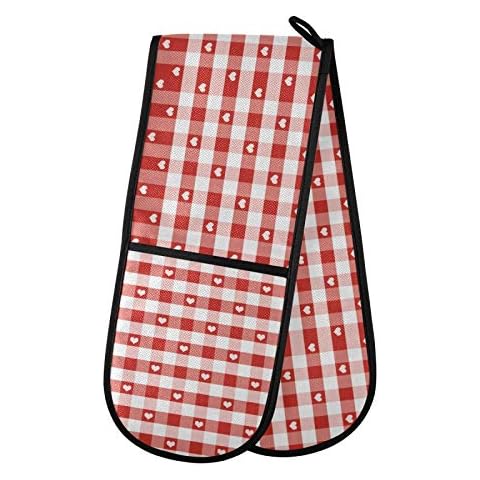 Moyyo Red Hearts Gingham Double Oven Glove Cover