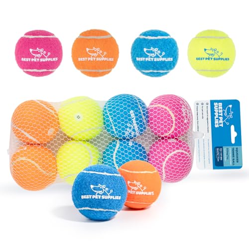 Image of Best Pet Supplies Interactive Squeaky Dog Chew Toy, Ideal Dog Toys for Chewers, Small, Medium & Large Dogs, and Fetch Lovers - Tennis (Assorted Color), Medium (Pack of 8)