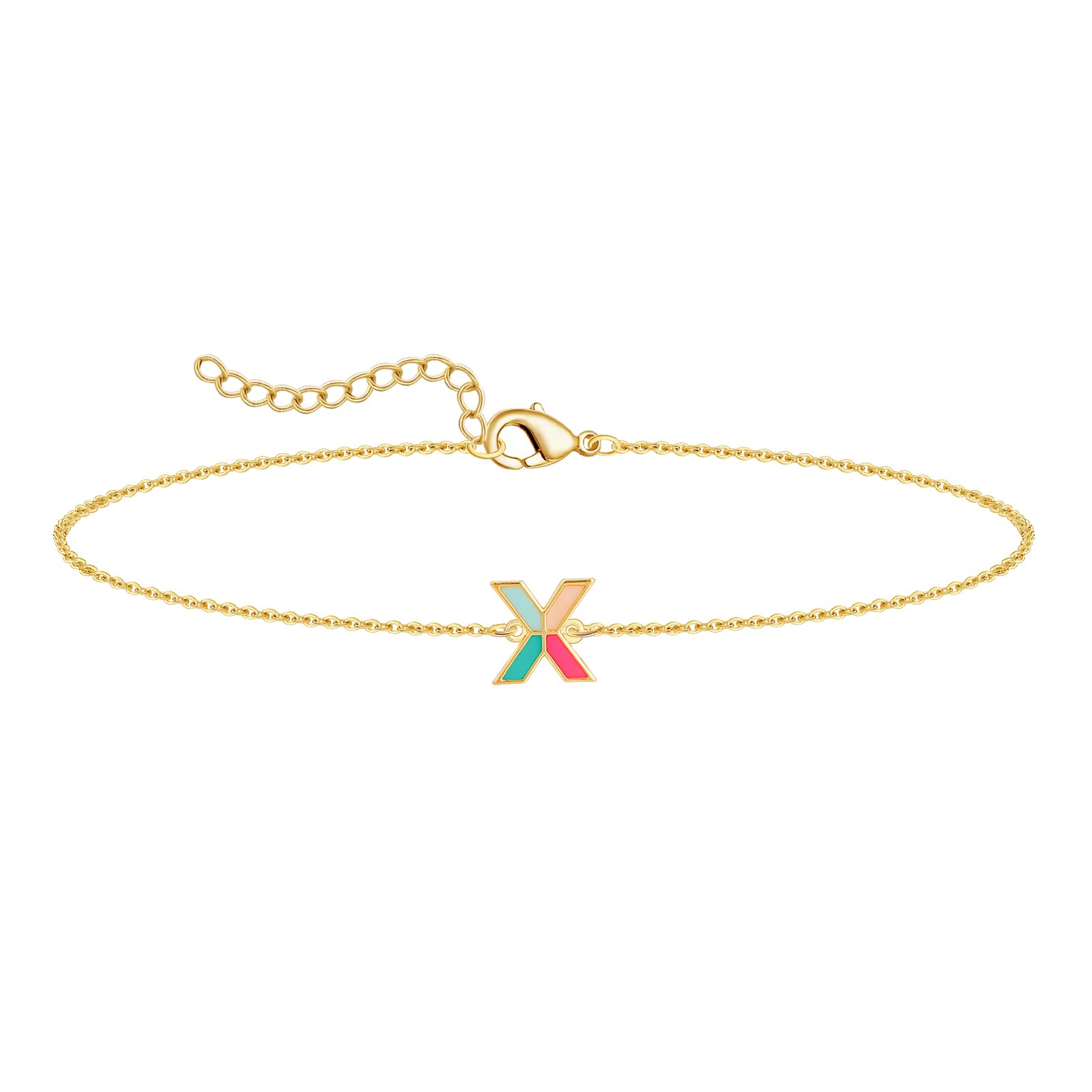 Sajidos Colorful Initial Gold Summer Bracelets for women 14K Gold Plated Enamel Cute Letter Bracelet Jewelry Simple Fashion Chain Link Bracelets Dainty Gold Bracelets for Women Gift