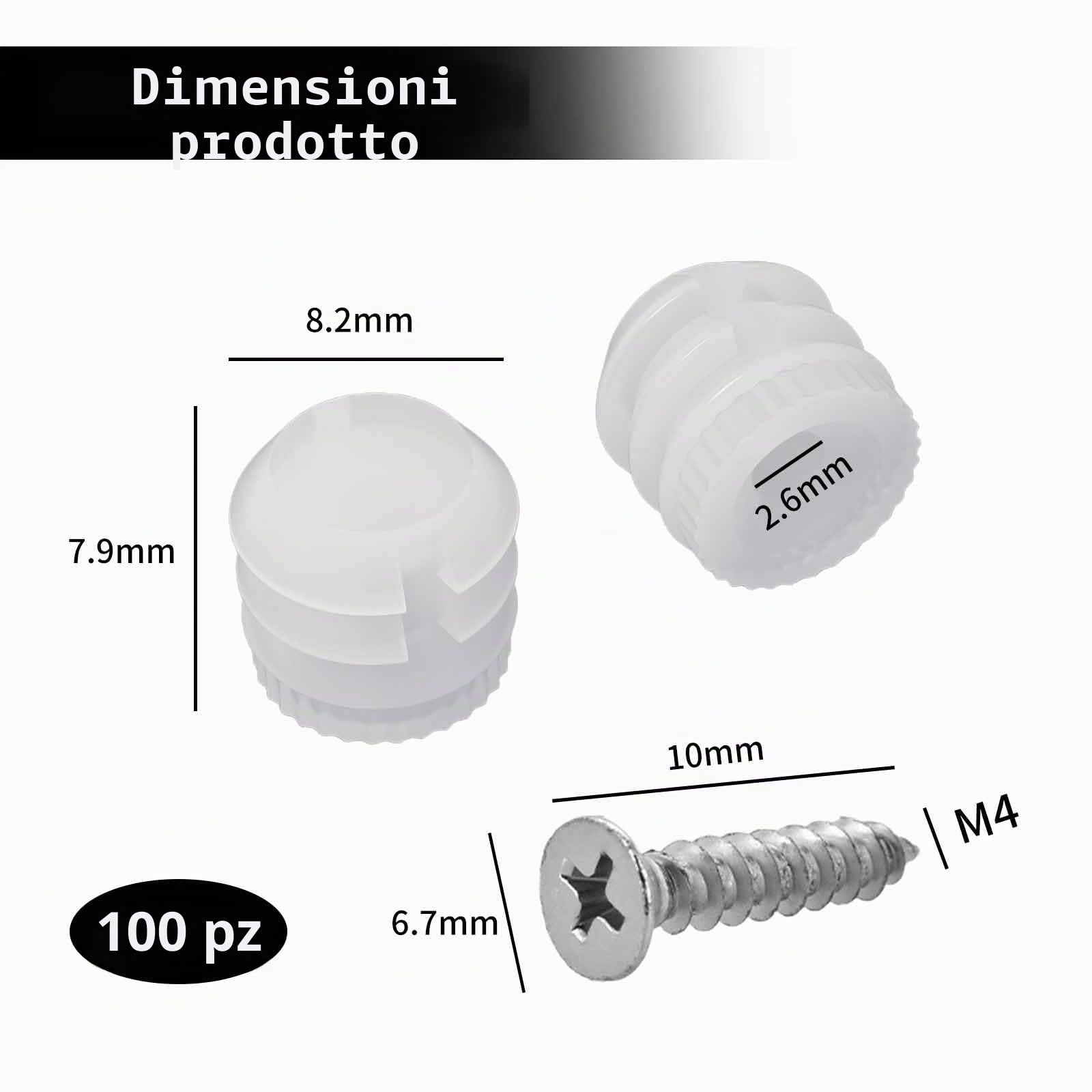 100 pezzi Boccole distanziali 10 mm, inserti per cerniere in plastica con viti, inserti di espansione per cerniere di armadi, riparazione di mobili e cerniere per porte