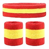 Set de Cinta para la Cabeza y Muñequeras Deportivas España (3 Piezas),Rojo y Amarillo