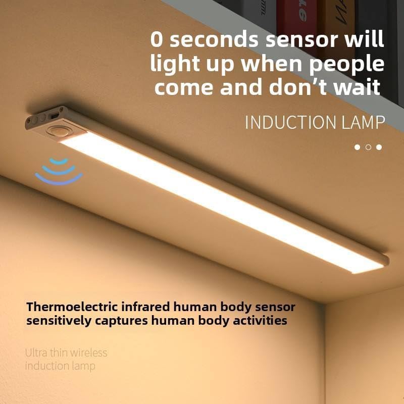 Image of One94Store 30CM Metal Rechargeable Motion Sensor LED Light, Wireless Under Cabinet Light with 3 Color Modes, 1200mAh Battery for Kitchen, Wardrobe & Bedroom - White