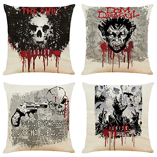ZSQCVB Funda De Cojin 45x45cm Esqueleto de Terror Funda De Cojines Funda De Almohada del Sofá Cojín Decoración Almohada Caso De La Cubierta Decorativo 4 Paquetes
