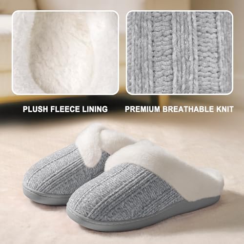Image of Slippers for Women Fuzzy House Slip on Indoor Outdoor Bedroom Home Shoes | Furry Fleece Lined Ladies Comfy Memory Foam Female Anti-Skid Rubber Hard Sole