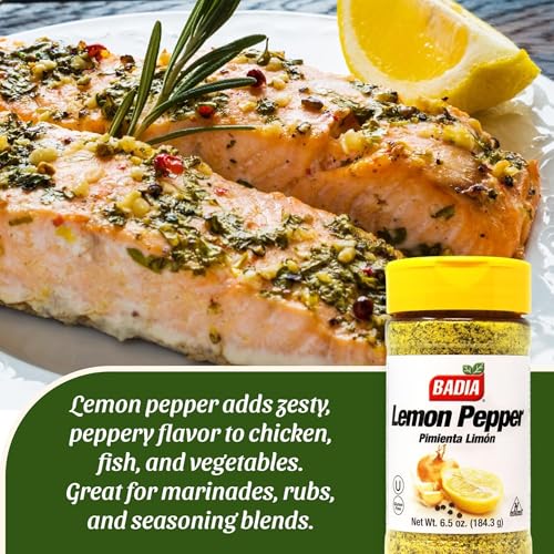 Image of Badia Lemon Pepper Seasoning, 6.5 oz - Pepper, Garlic & Onion, Zesty Citrus Blend for Chicken, Seafood & Vegetables