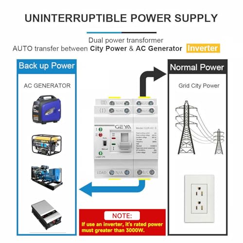 GEYA Automatischer Transferschalter mit doppelter Stromversorgung, elektrische Wahlschalter, unterbrechungsfreie Stromversorgung auf DIN-Schiene (4-polig 63A AC220V)