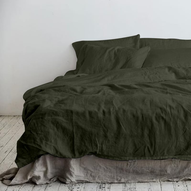 2-Piece Linen Cotton Mix Duvet Cover Set (63x88 in) - Moss Green Twin Duvet Cover Set with Standard Shams - Pre-Washed, Handmade - Chic Home Decor-image-32
